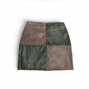 american threads green & brown leather mini skirt